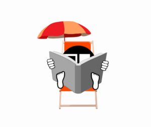 logo ciniby na leżaku pod parasolem