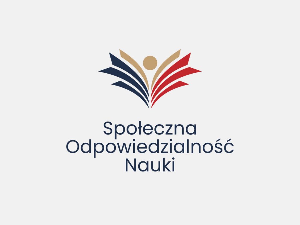 społeczna odpowiedzialność nauki kolorowe logo na szarym tle