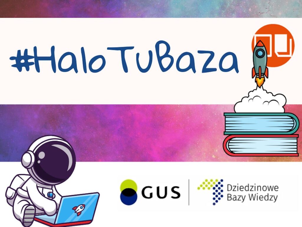 napis #halo tu baza promujący e-źródła z logotypem ceeol, ciniby i rysunkiem astronauty