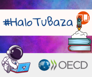 napis #halo tu baza promujący e-źródła z logotypem ceeol, ciniby i rysunkiem astronauty