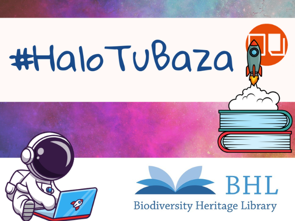 napis #halo tu baza promujący e-źródła z logotypem ceeol, ciniby i rysunkiem astronauty