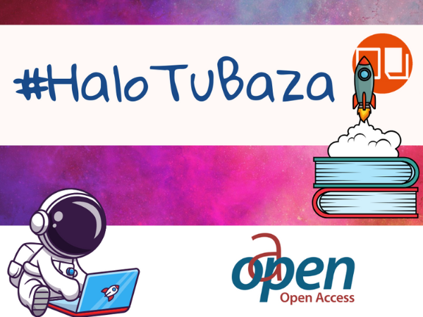 napis #halo tu baza promujący e-źródła z logotypem ceeol, ciniby i rysunkiem astronauty