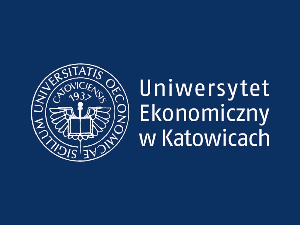 logo ue katowice na granatowym tle