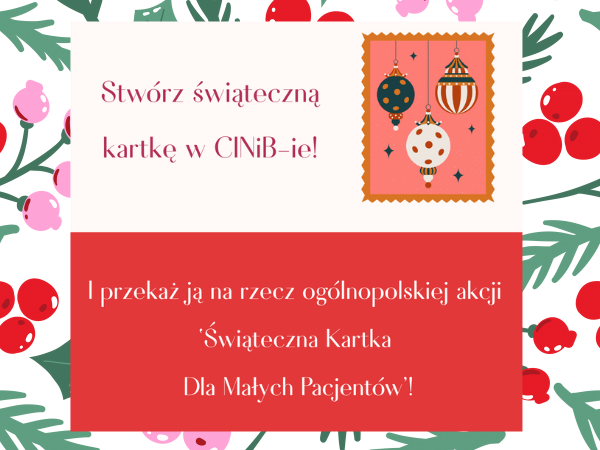 kartka świąteczna ze stemplem i kolorowymi akcentami świątecznymi