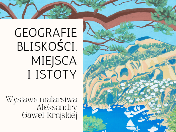 plakat przestawiający kolorowy pejzaż z zaproszeniem do wystawy