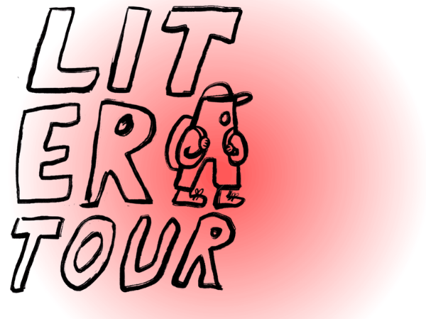 napis literatour na białym tle z czerwonym kołem