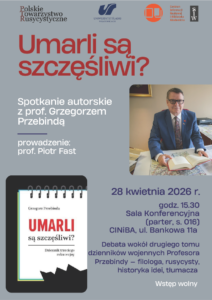 plakat promujacy spotkanie z napisem umarli sa szczesliwi