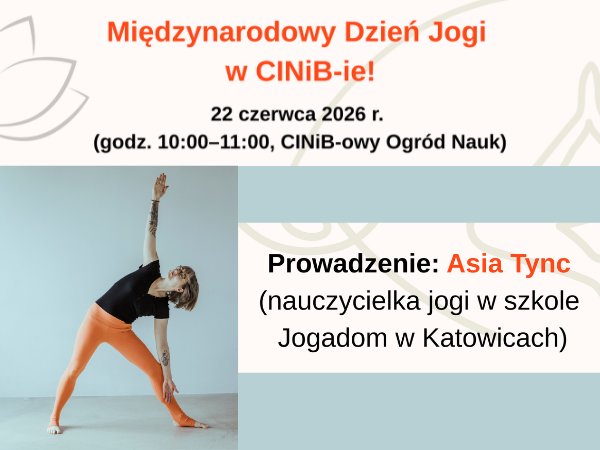 plakat promujący warsztaty jogowe w kolorze niebieskim ze zdjęciem osoby